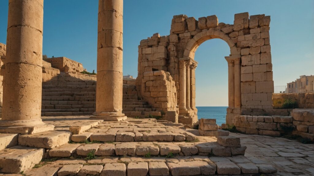 A couple relaxing at the ancient Roman Amphitheater in Alexandria, Egypt. The man and woman are sitting on the stone steps of the amphitheater, casually dressed in comfortable clothing, enjoying the view of the historic site. The amphitheater is bathed in the soft glow of the late afternoon sun, with the grand columns and arches of the structure standing tall against the clear blue sky. The Mediterranean Sea can be seen in the distance, adding to the charm of the scene. The atmosphere is peaceful and romantic, with a sense of history and serenity surrounding them.
9 Days Egypt Cheap Tour to Cairo, Nile Cruise & Alexandria