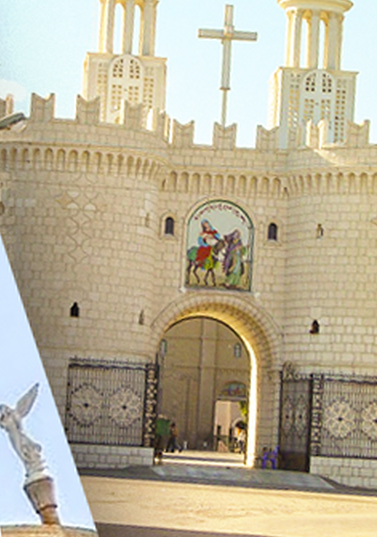 Holy Family Nile Cruise: 5 Days Through Middle Egypt - 4 - EZ TOUR EGYPT Gate of Deir el-Muharraq monastery with Coptic crosses